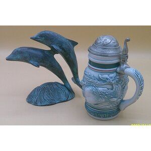 Avon 1992 Sperm Whale Stein & SPI Dolphin Bronze Figurine * Sea Ocean AB616 ff